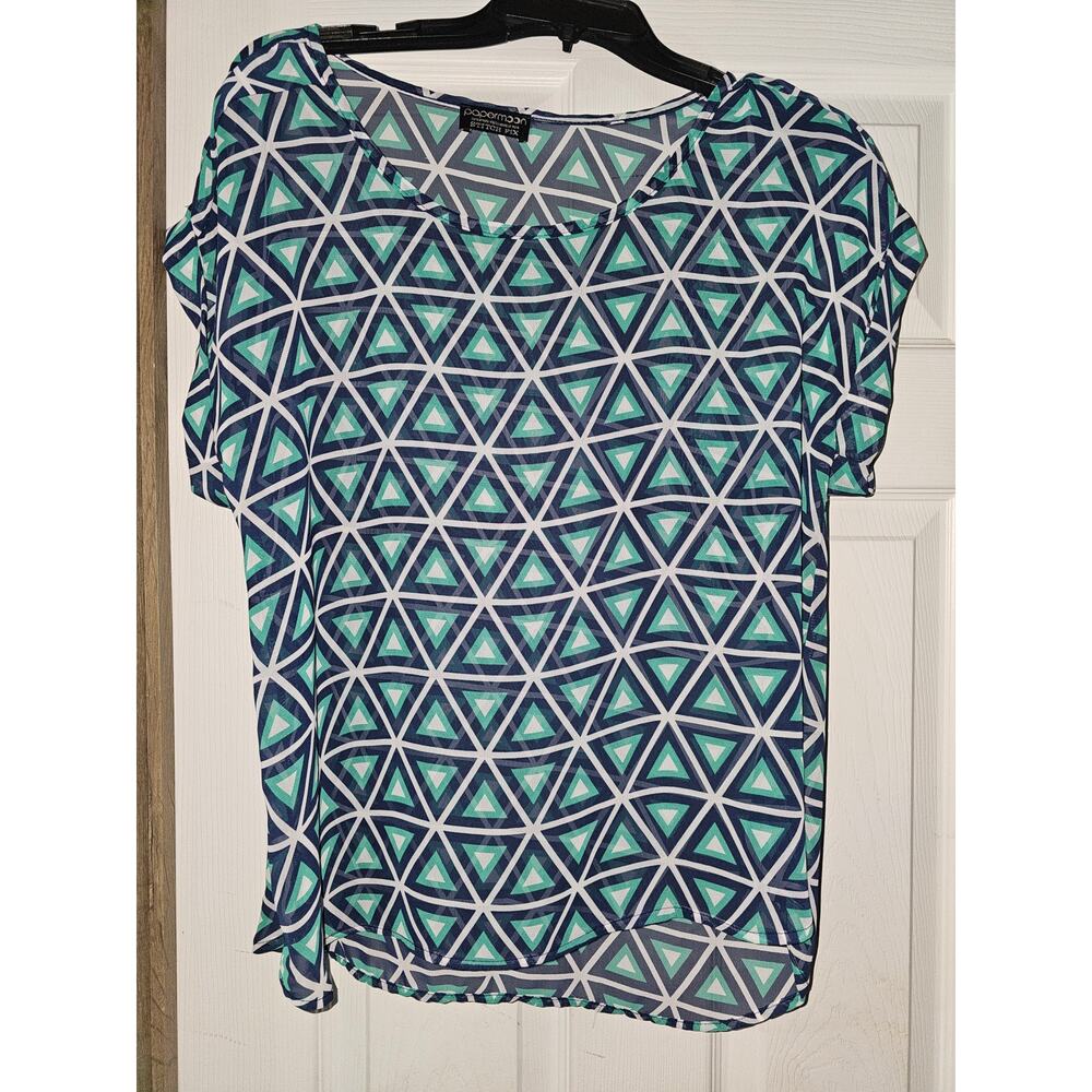 Papermoon Short Sleeve Sheer Shirt Blouse Size L Large